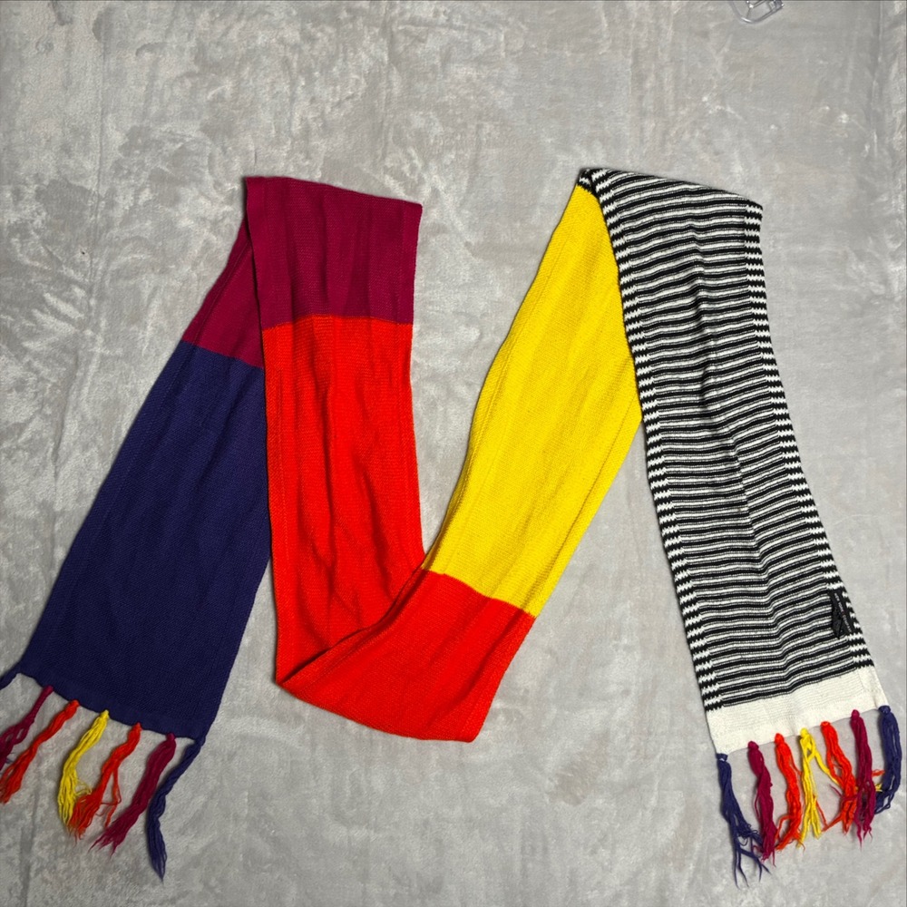 New York & Company Colorblock Knit Scarf Striped Fringe Multi Color One Size